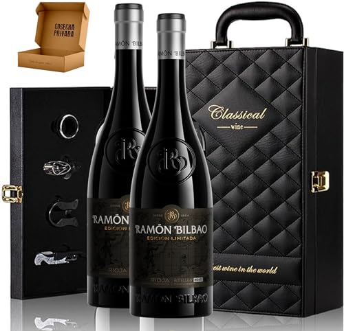 Genérico Estuche de Vino Elegante para Regalo con Dos Botellas de Vino y Set de 4 Accesorios (Rioja, Ramon Bilbao EL)
