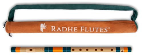 Radhe Flutes | C Sharp Right Handed Middle Bansuri | Dark Green & Orange | Tuned With Tanpura A=440Hz | PVC Flute + Velvet Cover + Hindi & English Flute Lessons