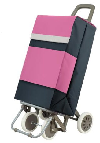 Carro de Compra Plegable Ligero, 100x41x33cm, Capacidad 48 litros, 4 Ruedas, Empaque Cartón Reforzado (Rosa)