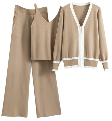 Generico Tuta Elegante Donna Sportiva Invernale Leggera In Calda Morbida Comoda Set 2 Pezzi Da Ginnastica Pantaloni a Gamba Larga e Scollo a V Top maglia Manica Lunghi Tuta Felpata per la Casa