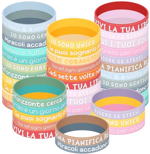 Namalu 36 Bracelets de Motivation en Silicone 20,3 cm Bracelets Colorés avec Écrit en Italien Bracelets en Caoutchouc Inspirés Cadeaux Inspirants pour Collègue Femme Homme Faire Fête Noël