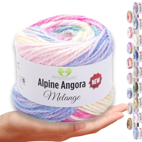 MeriWoolArt® Merino Wolle zum Stricken – 150 m Mehrfarbige Dicke Weiche Merinowolle für Pullover und Jacken – XXL Handstrickwolle – Voluminöse DIY Wolle für Schals, Decken, Tücher & Geschenke 6402
