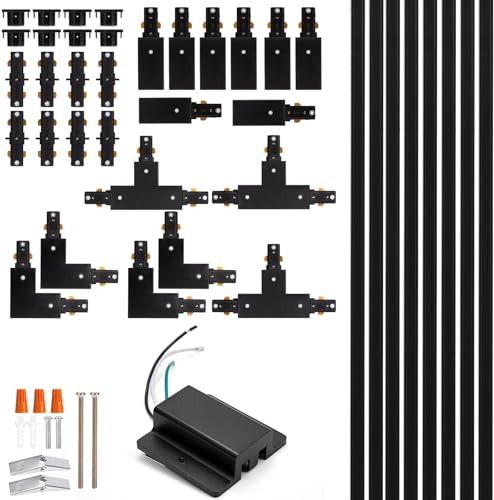 H Track Lighting Rails Kit - iCreating 26ft Black Track Light Track 3 Wire with Floating Canopy Connector, I and L Connectors for Single Circuit H Type LED Track Lighting Heads Fixtures