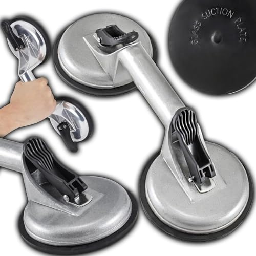 Retoo Doppelsauger Glasheber, Aluminium Vakuumheber mit 2 Saugnäpfen, 115 mm Durchmesser, bis 100 kg Tragkraft, Fensterheber für Glas, Fliesen, Marmor, Aluminium, Profi-Werkzeug