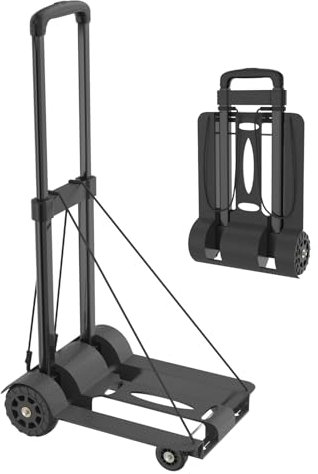 Froadp Carretilla plegable Max 45 kg Tragraft Treppensackkarre con mango de altura ajustable, 2 ganchos y 4 ruedas, carretilla de transporte multifuncional ligera