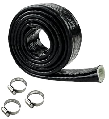 YAMAKATO 25MM Manguito Térmico de Fibra de Vidrio con Revestimiento de Silicona de 2,5 cm ID con 3 Bridas para Mangueras Automotrices y Cableado Eléctrico (negro, 1,5 m)