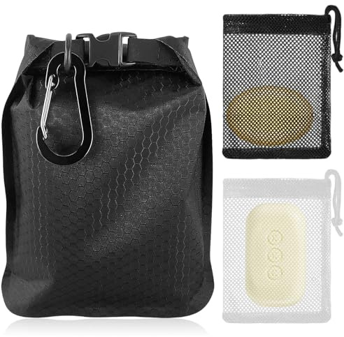 Anseom Sac à savon de voyage étanche, porte-savon portable avec sac en maille moussante, étanche et respirant, pour voyage, camping, extérieur (noir)