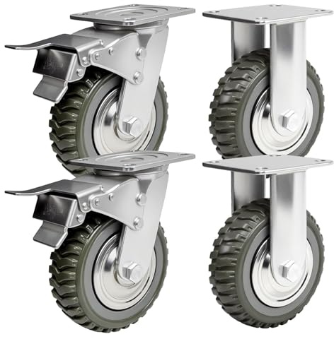 4 ruedas de carga pesada de 150 mm con freno, giratorias 360°, ruedas de transporte, ruedas de goma maciza, capacidad de carga de 1000 kg, 2 ruedas de freno + 2 ruedas giratorias sin freno