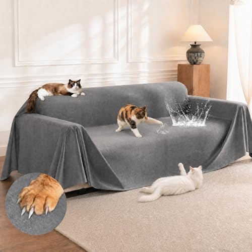 Loiion Waterproof Sofa Cover Anti Scratch Couch Protector Grey 380x180cm