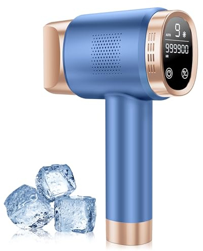 Epilatore Luce Pulsata 8°C con Funzione di Raffreddamento a Ghiaccio, 21J Luce Pulsata 9 Livelli, Rossa 600NM a Casa per Donne e Uomini, Dispositivo di Epilazione per Viso, Bikini e Corpo, Blu