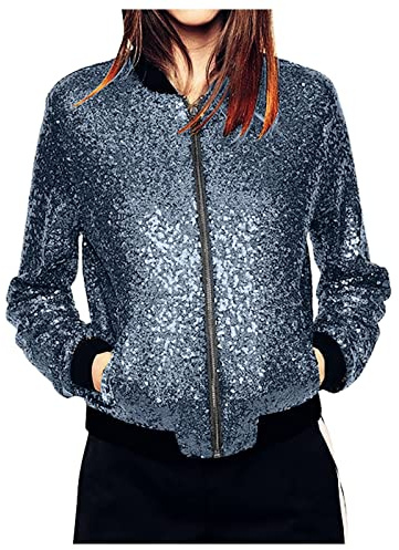 Generisk bolero, damer, festlig med glitter, baseballjacka, damer, paljetter, bomberjacka, dragkedja, glitterjacka, glänsande paljettjacka, elegant kavaj, ledig övergångsjacka, fest, ytterkläder, en