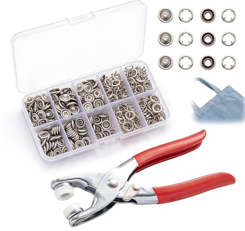Zlokdraxy Lot de 100 Boutons Pression en Métal Sans Couture, 9,5mm Argenté avec Pince de Fixation et Boîte de Rangement pour Bricolage et Vêtements d'Enfants