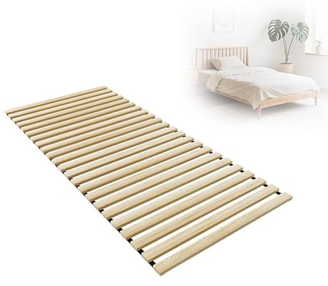AufuN Lattenrost Rolllattenrost Rollrost Fichtenholz mit 23 Leisten, 90x200cm Holzlatten Lattenroste, Faltbar stabil belastbar bis 300kg für alle Matratzentypen Matratzenrost, inkl. Schwarz Gummiband