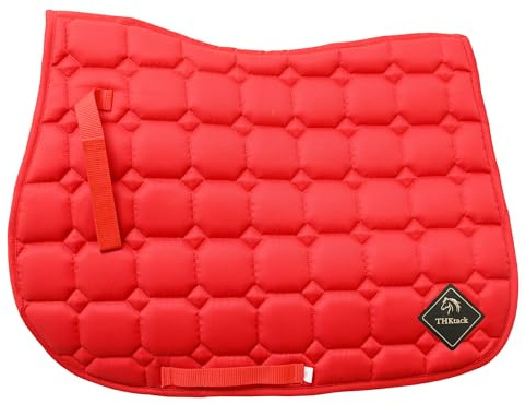 THKtack All Purpose Horse Saddle Pad | Cob - Full | Red | GP Saddle Cloth & Numnah | Shock Absorbing Foam Padding | Breathable Mesh Lining | Quilted Horse Riding Saddle Pad For Everyday Training |