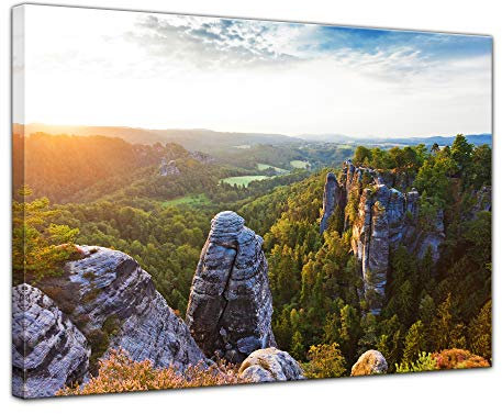 Bilderdepot24 Bild auf Leinwand | Elbsandsteingebirge - Sächsische Schweiz I in 40x30 cm als Wandbild | Wand-deko Dekoration Wohnung modern Bilder | 211423
