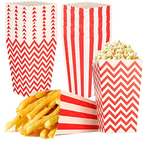 通用 Lot de 24 Sacs à Pop-Corn pour Pop-Corns, Petits Bonbons conteneurs de Bonbons - Lot de Sacs Cadeaux pour Sacs de fête, fêtes de Famille, cinéma, fête d'anniversaire (7 x 11,5 x 5 cm, Rouge)