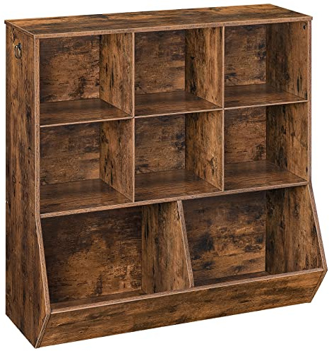 HOOBRO Kids Bookshelf, Toy Storage Cabinet, Kids Toy Organizer, 8 Cubicles, Bookcase Footboard, Bookshelf for Kids, for Playroom, Bedroom, Nursery, School, Rustic Brown FG35CW01G1