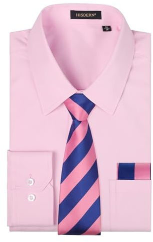 HISDERN Herrskjortor långärmad formell enkel skjorta och slips set button down business bröllop skjortor med ficka normal passform S-XXL