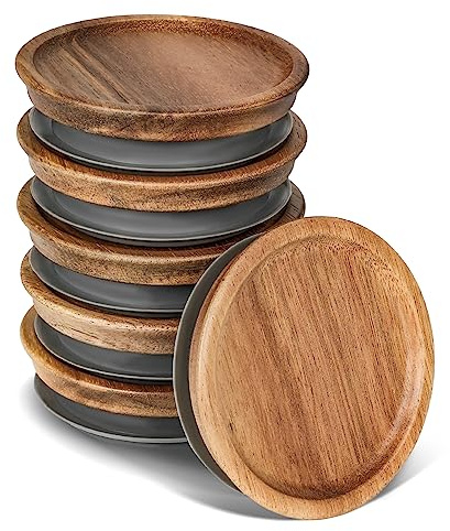 6 Pack Regular Mouth Lids for Mason Jars, Reusable Wooden Storage Lids with Silicone Seal for Regular Mouth Jars