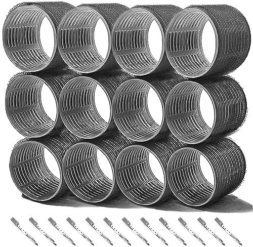 24 Pcs Hair Rollers Set, Hair Curlers With 12 Pcs 64MM Self Grip Jumbo Hair Rollers & 12Pcs Duckbill Clip, Salon DIY Hairdressing Curlers Hair Curlers Rollers Tools for Long Medium Short Hair