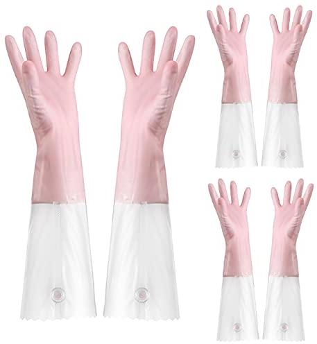 FCSHFC Putzhandschuhe 3 Paare Wiederverwendbar Lang Haushaltshandschuhe Rutschfest Haushalt Gummihandschuhe for Küche Badezimmer Küchenhandschuhe (Color : F, Size : A)