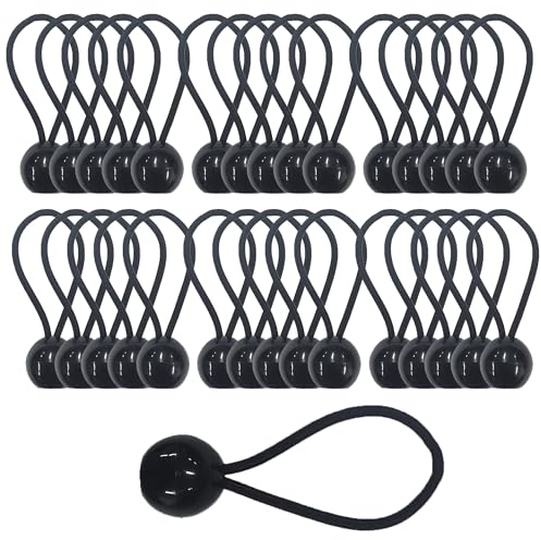 30pcs Tendeur Elastique avec Boule, Sandow Elastique, Tendeur Bache pour Bannière, Pavillon, Bâche, Camping, Tente, Rideaux Harnais d’Extension, Épaisseur 4mm Très Fort (30)