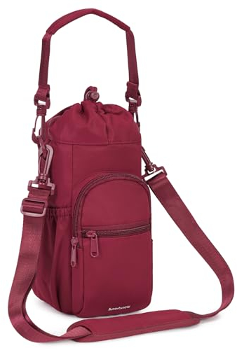 sportsnew Water Bottle Carrier with Shoulder Strap Insulated Water Bottle Holder Sling Bag 1L with Phone Pocket Water Bottle Pouch Sleeve for Walking Hiking, Pure Red