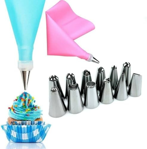 Cake Decorating Equipment 14 Pieces Icing Decoration Kit Piping Nozzle + Silicon