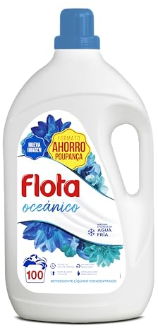 FLOTA | Detergente Líquido Quitamanchas incluso en Agua Fría para Lavadora | Ropa Blanca y de Color | Fragancia Oceánico | 100 Lavados | Formato Familiar