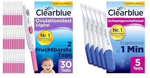 Clearblue Kinderwunsch Ovulationstest Kit Digital, 30 Tests + 1 Halterung + 5 Schnelle Erkennung Schwangerschaftstests für Ergebnisse in nur 1 Minute, Pregnancy Tests & Fruchtbarkeitstest für Frauen