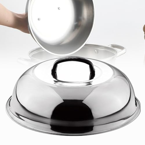 Couvercle de wok rond multifonctionnel en acier inoxydable, avec poignée, couvercle teppanyaki pour friture à la maison, cuisson à la vapeur, grillades en plein air (40cm)