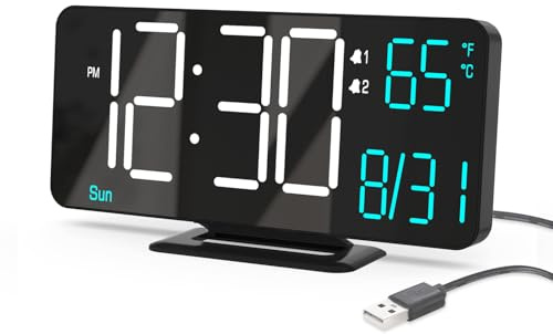 KOSUMOSU Digital Clock for Bedroom 6.7in Small Digital Alarm Clock Black, Dimming,12/24h,Date,Day of Week, Indoor Temperature,Desk Clocks for Classroom, LED Clocks for Living Room, Digital Calendar