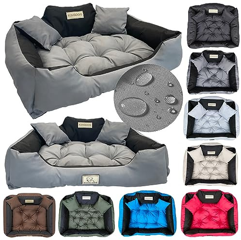 KING DOG Letto per cani grandi L 100 x 75 cm Cuscino impermeabile lavabile divano confortevole morbido morbido antiscivolo per dormire per cani interno resistente Made in UE grigio scuro