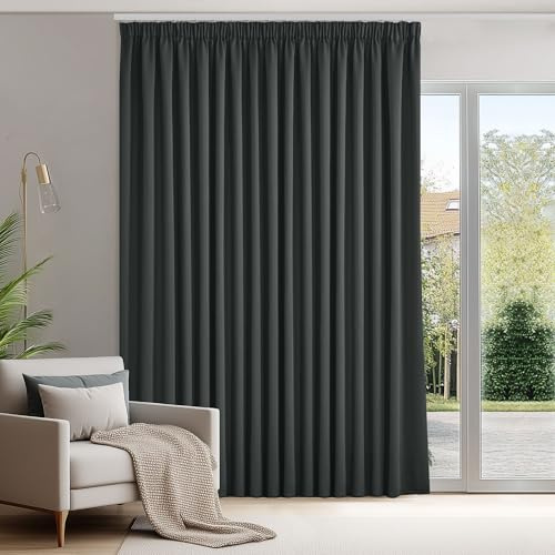 Deconovo Gardinen mit Kräuselband Blickdicht Vorhänge Gardinen Wohnzimmer Vorhang Verdunkelung Kälteschutz Raumteiler Vorhang Thermogardine, 245x300 cm(HöhexBreite), Dunkelgrau, 1 Stück