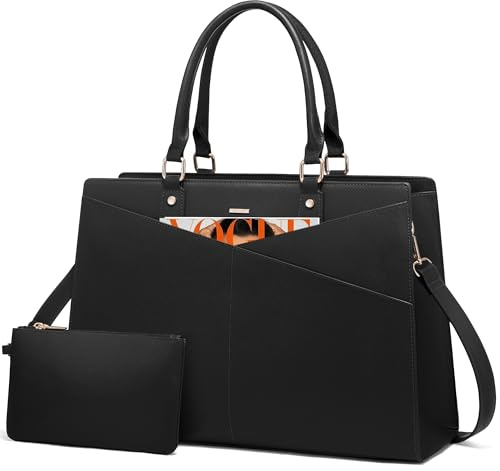 LOVEVOOK Laptopväska dam 15,6/17 tum, shopper-väska, handväska, stor, elegant arbetsväska, lärarväska, portfölj, vattentät axelväska (Svart, 15,6 tum) (blackone, 15.6 Inch)