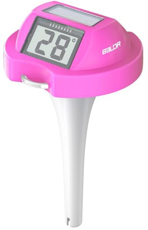 BALDR Pool Thermometer Floating Easy Read, Solar Powered Digital Pool Thermometer with Dual LCD Screen (Light Red)