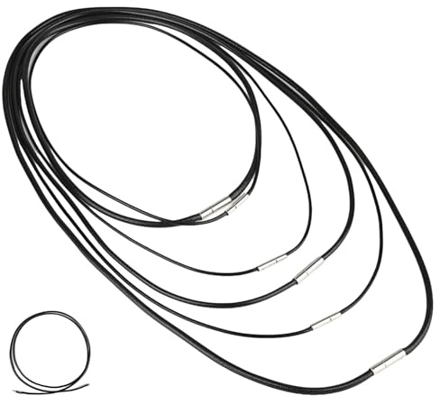 Heanvmyss Cordon Cuir Homme,6 Pièces Colliers en Tressé,Chaîne Collier Noir Imperméable,Bande de Cuir avec Fermoir Sans Pendentif pour Femmes(40-70cm)