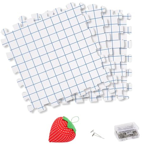 Blocking Boards for Crochet 4Pcs Thickened Interlocking Foam Mats 28Cm Knitting Mats with Grid, 100 T-pins, Strawberry-Shaped Pin Cushion, Blocking Mats for Knitting, Needlepoint, Crochet, Needlework