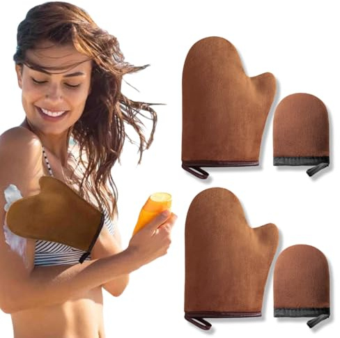4Pcs Self-Tanners Application Mitt, Self-Tanning Mitts for Lotion Mousse Face Body Sunless, Tan Mitts Applicator Reusable Summer Tanning Mitt