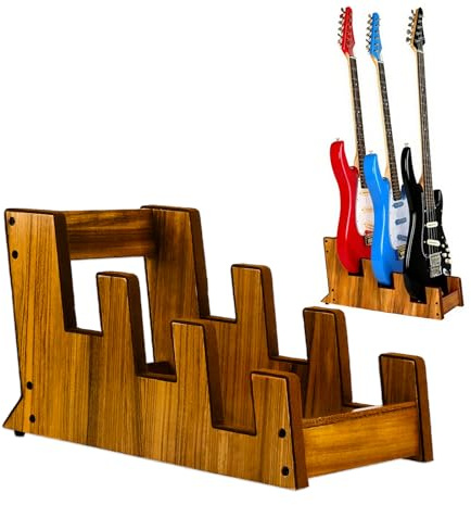 DIDA Support de sol en bois pour plusieurs guitares électriques, 3 supports, support de guitare au sol peu encombrant pour la maison, le studio, la scène, plusieurs guitares électriques, basses (bois