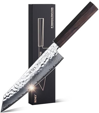SUNLY Damascus Chef Knife 8 Inch, 67 Layer Damascus Steel, Japanese VG10 Core, Ultra Long-Lasting Sharpness, Never Chips, Ebony Handle, Perfectly Balanced Professional Kitchen Knife, Luxury Gift Box