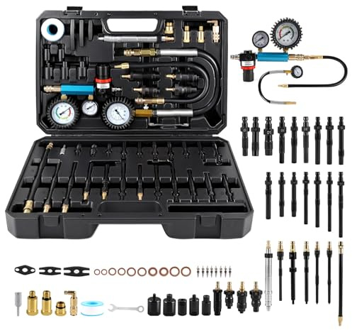 CPROSP 46 Piezas Tester de Compresión y Pérdida de Presión (0-50 Bar / 0-7 Bar), Comprobador de Compresión para Motor de Gasolina/Diésel, Compatible HDI, TDCi, para Coches, Camiones, Autobuses, Motos