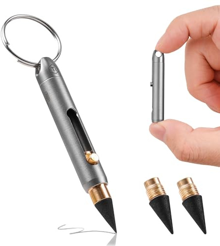 KeyUnity KP06 - Mini matita meccanica Infinity in titanio, ultra leggera, compatta, retrattile, strumento di scrittura portatile per portachiavi, include 2 punte sostituibili