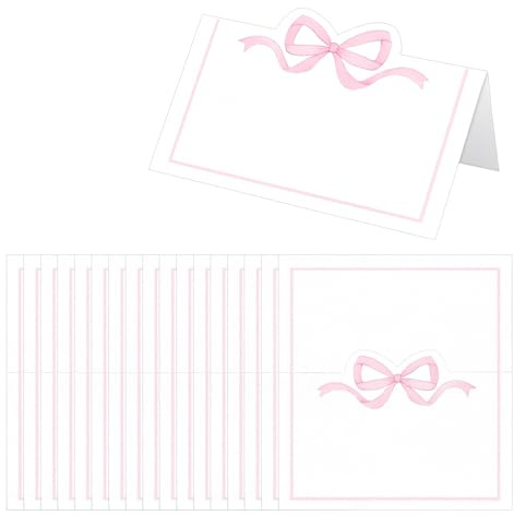 Place Cards, Name Cards for Table Setting, Pink and White 30 Pcs | Premium Cardstock Place Cards Stand Securely, Elegant Pink Bow Enhances Table Setting, Suitable for Weddings Birthday Parties