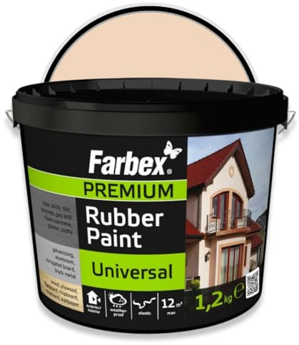 FARBEX Vernice Gommata Liquida Impermeabilizzante - Rivestimento Elastico per Interni/Esterni su Cemento, Legno, Metallo e Piastrelle, 1,2 kg Beige - Protegge da Umidità e Crepe