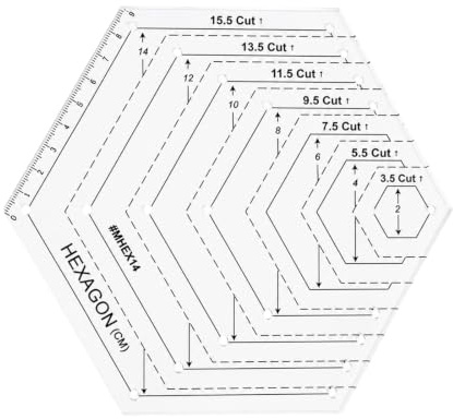 EUQWOSDD 7 Sizes in 1 Hexagon Quilting Ruler, 2-14 Inch Transparent Acrylic Patchwork Template, Clear Scale Sewing Cutting Ruler for DIY Quilting Sewing Craft