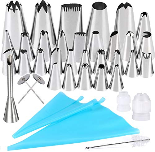 Twolights Douilles Pâtisserie Poche à Douilles en Silicone Réutilisable, 38 Pièces DIY Kit Professionnel pour Décoration de Cupcake Muffins Gâteaux