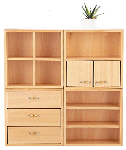 Maßstab 1/12 Puppenhaus Zubehör Holz Schrank Möbel Wohnzimmer Schlafzimmer Schrank Einheit für Puppenhaus(Kräftiges Holz)