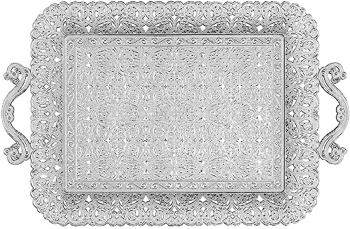 Alisveristime Türkisches Ottomane, authentisches Blumendesign, Zamak-Serviertablett für Kaffee und Tee, 41,9 x 27,9 cm, silberfarben