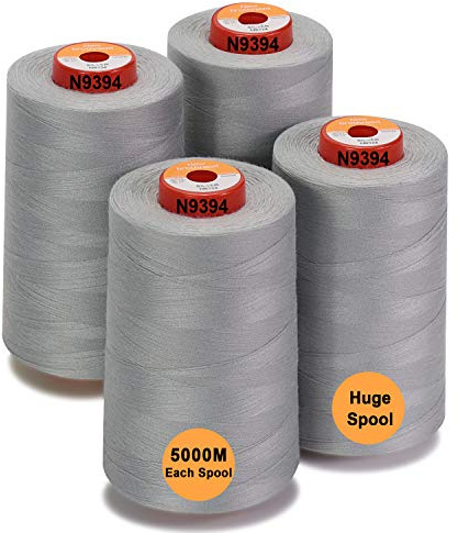 New brothread Sytråd i polyester med 28 alternativ, 4 stora konspolar på 5 000 m vardera, 40S/2 (Tex27) för sömnad, quiltning, bitning, serger och overlock - silver